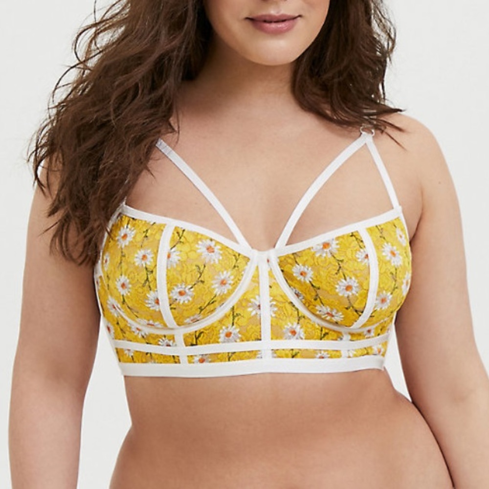YELLOW DAISY LACE LONGLINE UNDERWIRE BRALETTE